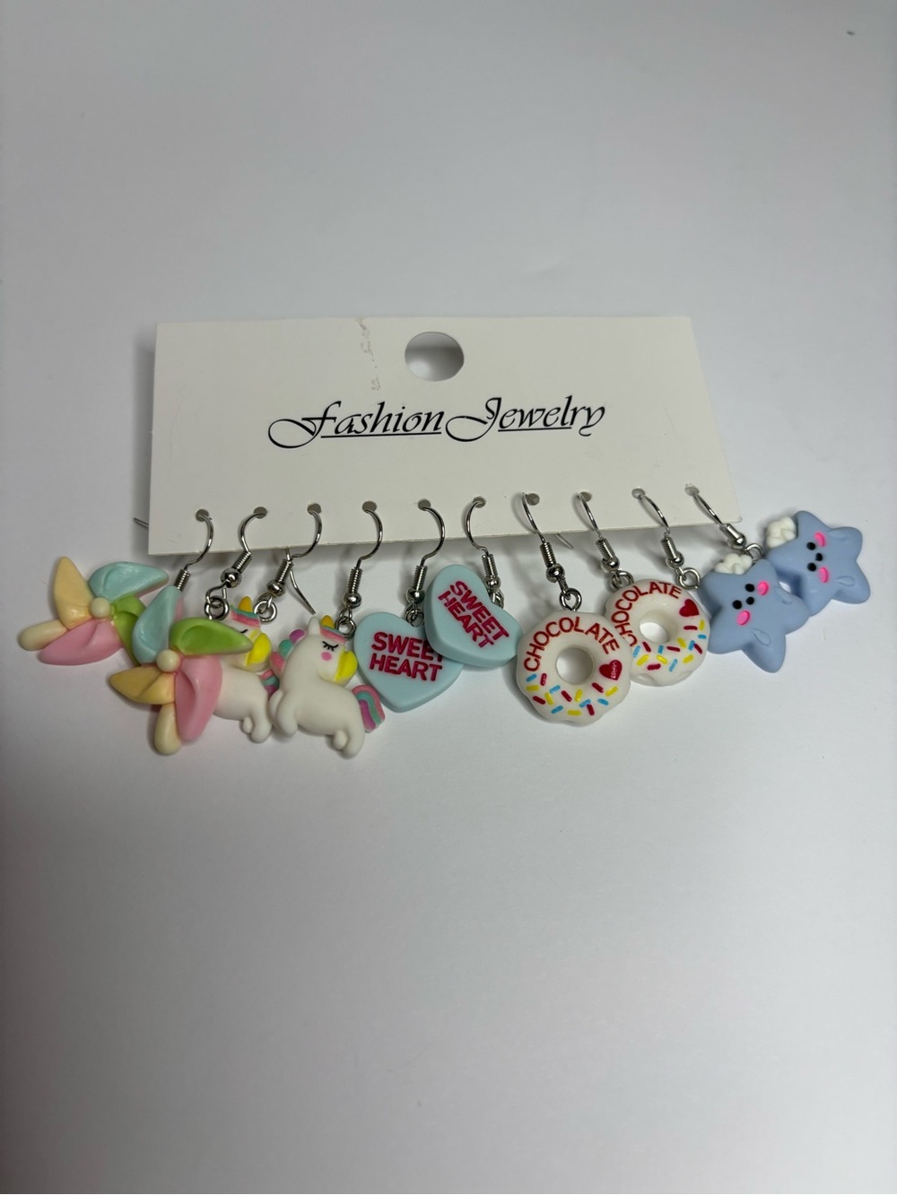 Big Earring Set with Unicorns, Donuts, Hearts, Etc. - Blue, Pink, Yellow, Green